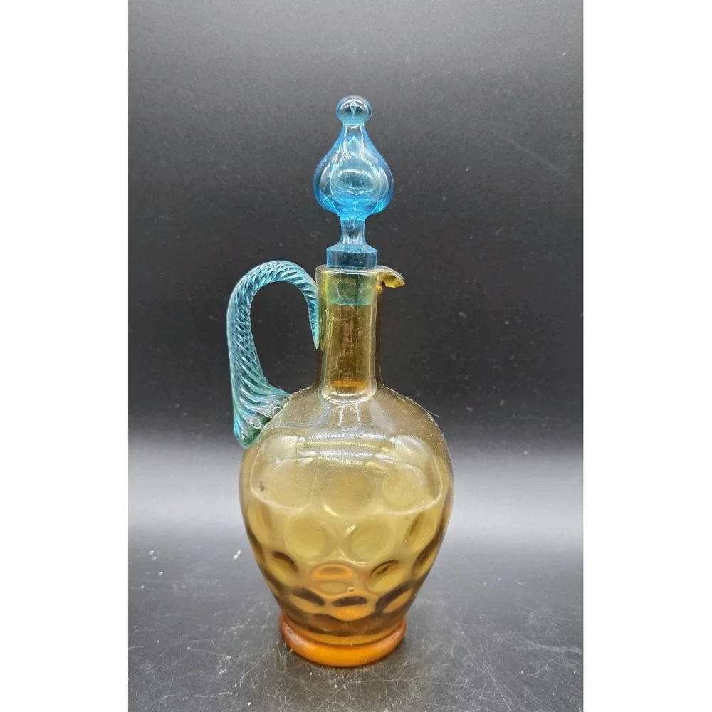 Vintage French George Sand Glass Thumbprint Cruet Pitcher Maganese UV Glow 9